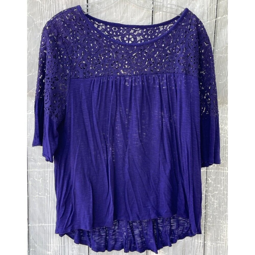 a.n.a. XL Purple Elbow Sleeve Purple Lace Upper Flowy Top